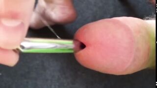 Virgin tries sounding with a 12mm urethral sound