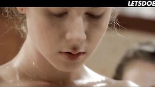 Lesbo Bathtub Massage, They Soap Each Inch of Her Body... Close-Up on Her Trickling Moist Twat