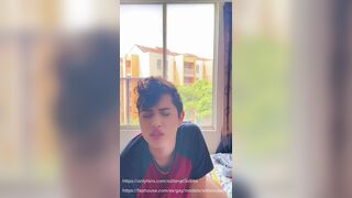 Shaved twink sucks his str8 weenie and screws his butt when his family is not at home