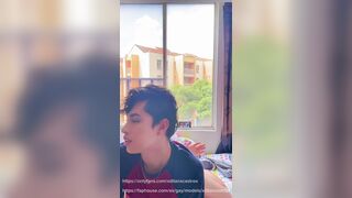 Shaved twink sucks his str8 weenie and screws his butt when his family is not at home