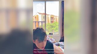 Shaved twink sucks his str8 weenie and screws his butt when his family is not at home
