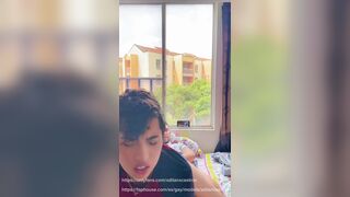 Shaved twink sucks his str8 weenie and screws his butt when his family is not at home