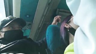 Fellatio and screwing with creampie in public service bus - BlakeProductions
