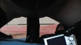 Zicken cunt squirt riding on large Ebony Sex toy