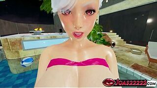 Murasaki Breasty Pool Golden-haired Animated Anime - Ardent Cowgirl Bounce Full of Groans, Erect Standing Unfathomable Vagina Thrusting, Submerged Doggy style Pounding Ending in Thick Cum