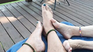 Showing off our pedicured toes and different sandals for u to jerk off your meat and shoot all over 'em
