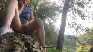 Small redhead college teen public mastubation and climax by the river