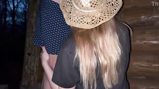 A preggo milkmaid is screwing a town stud outside a barn