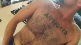 BUSHY Tatted spouse jerking his cockself