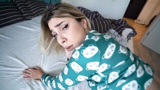 step bro caught his little step sister watching porn and helped her to have 2 orgasms - creampie