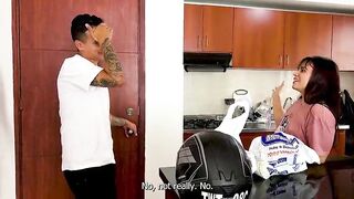 delivery chap takes the virginity of an eighteen-year-old Colombian teen and screws her in the kitchen! FULL MOVIE SCENE