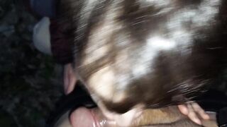 Youthful uncut male goes public cruising into the woods and gets his throat filled with boy shlong, cum