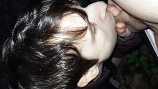 Youthful uncut male goes public cruising into the woods and gets his throat filled with boy shlong, cum