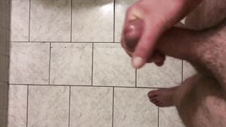 Spurting cum on the bathroom tiles