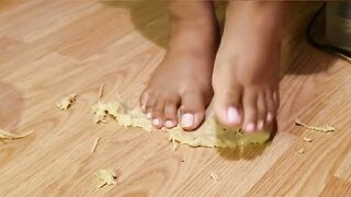 Giantess Undressed feet foot crushing stomping foot spaghetti noodles