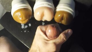 Screwing three Fleshlights Cumming Twice!