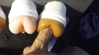 Screwing three Fleshlights Cumming Twice!