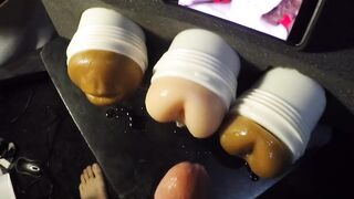 Screwing three Fleshlights Cumming Twice!