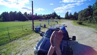 Playing with shlong on truck hood