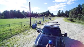Playing with shlong on truck hood