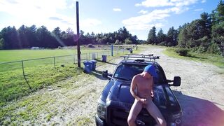 Playing with shlong on truck hood