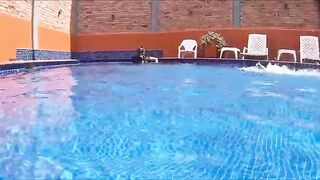 Lalin girl mother I'd like to fuck with a biggest butt has amateur sex in the pool with a stranger.