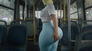 Small Large Booty Gal Twerking in Light Blue Leggings on the Bus