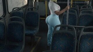 Small Large Booty Gal Twerking in Light Blue Leggings on the Bus