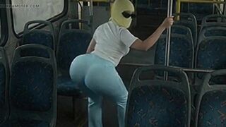 Small Large Booty Gal Twerking in Light Blue Leggings on the Bus