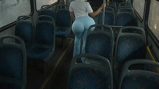 Small Large Booty Gal Twerking in Light Blue Leggings on the Bus