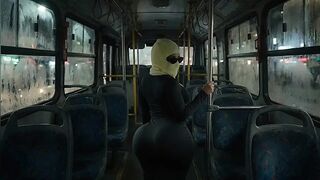 Small Large Booty Cutie Twerking in Taut Ebony Leggings on the Bus