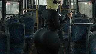 Small Large Booty Cutie Twerking in Taut Ebony Leggings on the Bus