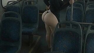 Small Large Booty Cutie Twerking in Taut Ebony Leggings on the Bus