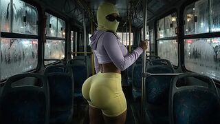 Tiny Large Butt Twerking in Constricted Yellow Leggings on the Bus