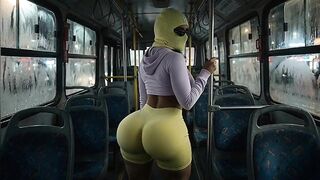 Tiny Large Butt Twerking in Constricted Yellow Leggings on the Bus