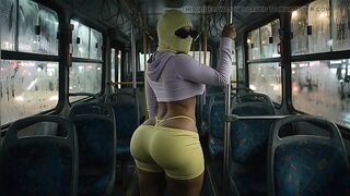 Tiny Large Butt Twerking in Constricted Yellow Leggings on the Bus