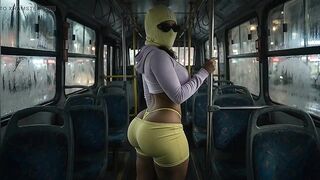 Tiny Large Butt Twerking in Constricted Yellow Leggings on the Bus