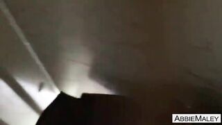 Three-some Blow job in Public Restroom - Abbie & Riley Suck Strangers Penis