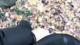 Golden-haired in the Forest Bangs Standing up with a Stranger on Camera