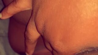 Black Teen playing with her bulky soaked snatch