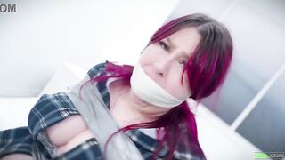 Pink haired big beautiful woman fastened up and gagged by her boyfriend not being able to escape it and wrap gagged EP 1