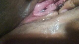 Poking out cum from my creamy vagina