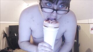 self gagged and banging m,y fleshlight (no sound :( )