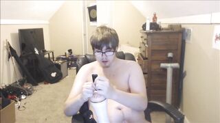 self gagged and banging m,y fleshlight (no sound :( )