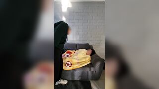Chilean gets a spunk fountain on her titties