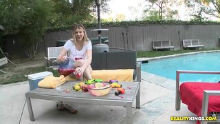 Large Tit Blond Bombshell Atheena Pleasures Teases Voodoo at the Pool Side Gets Pounded