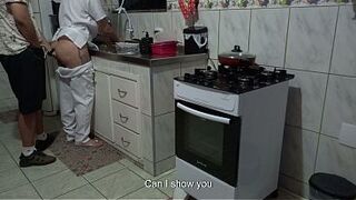 Maid had her booty used during the time that washing dishes.