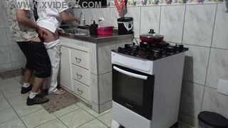 Maid had her booty used during the time that washing dishes.
