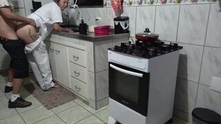 Maid had her booty used during the time that washing dishes.