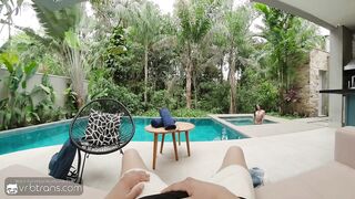 VRB Trans: Hawt Latin babe T-girl Sucks Giant Schlong Near The Pool In Spanish Villa pt.1